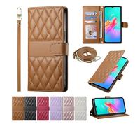 BaiFu Plaid Phone Case for Xiaomi Poco M6 Pro 4G, Wrist Strap Wallet Cover Compatible with Xiaomi Poco M6 Pro 4G-Brown