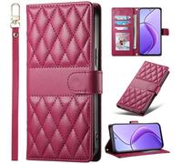 BaiFu Plaid Wallet Phone Case for Oppo A5x 5G, Magnetic Cover Compatible with Oppo A5x 5G-Red