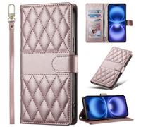 BaiFu Plaid Wallet Phone Case for vivo Y03 4G, Magnetic Cover Compatible with vivo Y03 4G-Pink