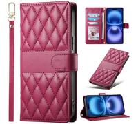 BaiFu Plaid Wallet Phone Case for vivo Y03 4G, Magnetic Cover Compatible with vivo Y03 4G-Red