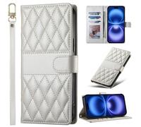 BaiFu Plaid Wallet Phone Case for vivo Y03 4G, Magnetic Cover Compatible with vivo Y03 4G-White