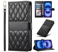 BaiFu Plaid Wallet Phone Case for vivo Y18 4G/Y03 4G, Magnetic Cover Compatible with vivo Y18 4G/Y03 4G-Black