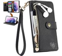 BaiFu RFID Blocking Wallet Case for TCL 60 SE, Zipper Pocket and Card Slot Magnetic Cover for TCL 60 SE-01