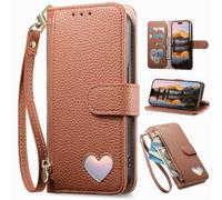 BaiFu Wallet Case for Black view Wave 6C, Zipper Closure, Card Holder, Love Pattern Magnetic Cover, Wrist Strap, Kickstand, Leather Handbag Pocket for Black view Wave 6C-Brown