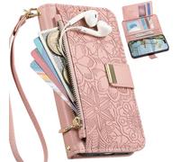 BaiFu Wallet Case for HMD Pulse Pro, 6 Card Slots, Floral Pattern Cover, Hand Strap, Kickstand, Magnetic Closure Handbag, Zipper Pocket for HMD Pulse Pro-Pink
