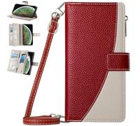 BaiFu Wallet Case for Nokia C2 2ND Edition, Purse with Credit Card Holder Slots Crossbody Lanyard Strap Zipper Protective Phone Cover-Red