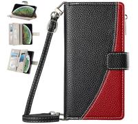BaiFu Wallet Case for Nokia C2 2ND Edition, Purse with Credit Card Holder Slots Crossbody Lanyard Strap Zipper Protective Phone Cover-Black
