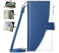 BaiFu Wallet Case for Realme 14x 5G, Purse with Credit Card Holder Slots Crossbody Lanyard Strap Zipper Protective Phone Cover-Blue-02
