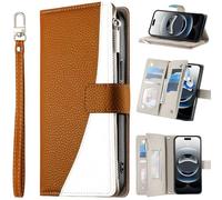 BaiFu Wallet Case for Realme C75/V60 pro/14X, 6 Card Holder Slots Zipper Pocket Handbag Cover PU Leather Magnetic Closure Kickstand with Wrist Strap-Brown