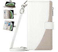 BaiFu Wallet Case for vivo 16 Pro 5G, Purse with Credit Card Holder Slots Crossbody Lanyard Strap Zipper Protective Phone Cover-White