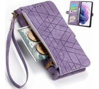 BaiFu Zipper Pocket Wallet Case for HMD Skyline, Button design and Card Slot Cover, Geometric Grid Wallet Cover for HMD Skyline-04