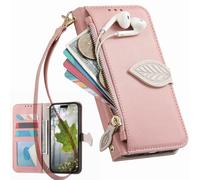 BaiFu Zipper Wallet Case for Nothing phone 3A, Hand Strap, Kickstand, Tree Leaves Patterns Flip Folio Book Covers for Nothing phone 3A-Pink