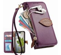 BaiFu Zipper Wallet Case for Nothing phone 3A, Hand Strap, Kickstand, Tree Leaves Patterns Flip Folio Book Covers for Nothing phone 3A-Purple