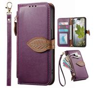 BaiFu Zipper Wallet Case for Nothing Phone 4A Pro, Hand Strap, Kickstand, Tree Leaves Patterns Flip Folio Book Covers for Nothing Phone 4A Pro-Purple