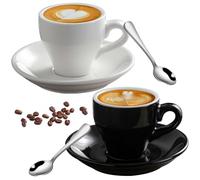 BAIFULAI Espresso Cups Set of 2 80 ml Extra Thick-Walled Porcelain with Saucer and Spoons Stainless Steel for Mocha Macchiato Tea Espresso
