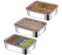 BAIFULAI Pack of 3 Modern Stainless Steel Food Storage Containers with Lids, Rectangular, 500 ml, 13.3 x 10 x 4 cm, Fridge Organizers for Cheese, Bacon, Sausages, Picnics