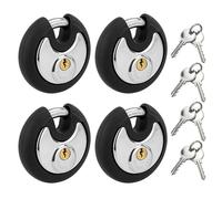 BAIFULAI Pack of 4 Round Shackle Lock 70 mm, Padlock with 8 Keys, Round Lock with Stainless Steel Shackle, Disc Lock, Round Rustproof Weatherproof Hanging Lock, Shackle Locks, Security Locks