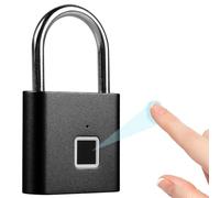 BAIFULAI Padlock Fingerprint, Biometric Lock with Fingerprint, Weatherproof, USB Charging, Black, for Gym, Luggage, Warehouses, Locker