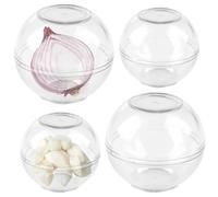 BAIFULAI Set of 4 Onion Containers, Food Storage Balls Garlic & Onions, Fridge, Plastic, 7 & 9 cm Diameter, Transparent, Onion Garlic Storage