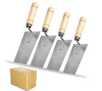 BAIFULAI Set of 4 plastering trowels, trapezoid stainless steel, plastering spatula, 125 mm, 140 mm, 150 mm, 160 mm, wooden handle, plastering spatula, non-slip and durable drywall trowel for masonry