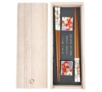 BAIFULAI Sushi Chopsticks Set, 2 Pairs of Wooden Sushi Sticks with Ceramic Cherry Blossom Underlay, Premium Wooden Box, Sustainable Chopsticks Japanese Chinese Korean Taiwanese, Japan Gift