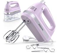 BAIGELONG Hand Electric Mixer, 300W Ultra Power Food Kitchen Mixer with 5 Self-Control Speeds + Turbo Boost, 5 Stainless Steel Attachments Handheld Blender for Baking, PURPLE