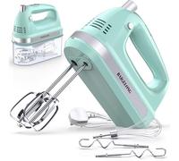 BAIGELONG Hand Electric Mixer, 300W Ultra Power Food Kitchen Mixer with 5 Self-Control Speeds + Turbo Boost, 5 Stainless Steel Attachments Handheld Blender for Baking, GREEN