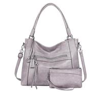 BAIGIO 2-piece Handbags Womens Hobos Shoulder Bags Large Faux Leather Top-Handle Bag Ladies Cross Body Tote Bag with Zipper & Wristlet Purse, for College Work Business Shopping Travel, Light Purple