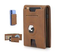 BAIGIO Airtag Wallet for Men, 2 IN 1 Detachable MagSafe Minimalist Wallet, Magnetic Pop Up Card Holder, RFID Blocking Smart Bifold Wallets for 10 Cards & Cash with ID Window, Mens Gift, Brown