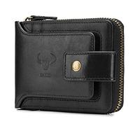 BAIGIO Bifold Men's Cowhide Leather Zip Around Wallet Vintage Travel Multi Card Holder Purse (Black)