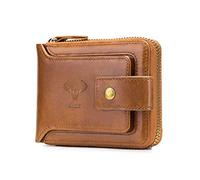 BAIGIO Genuine Leather Wallets for Men RFID Blocking Wallet with Zipper Multi Pocket Purse Father's Day Gifts, Yellow, M, Rfid Wallet