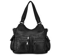 BAIGIO Ladies Handbag Soft Washed Leather Hobo Shoulder Bag Cross Body Top-Handle Purse For Women with Detachable Shoulder Strap (#A-Black)
