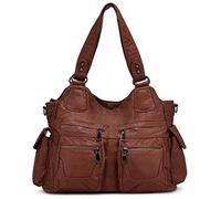 BAIGIO Ladies Handbag Soft Washed Leather Hobo Shoulder Bag Cross Body Top-Handle Purse For Women with Detachable Shoulder Strap (#A-Brown)