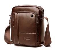 BAIGIO Men's Genuine Leather Cross Body Bag Casual Messenger Satchel Side Bag for Wallet Purse Mobile Phone Keys (Brown)