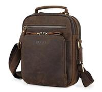 BAIGIO Men's Genuine Leather Crossbody Bag for Men Shoulder Bag Small Messenger Bag Briefcase Leather Handbag Father's Gift, Dark Brown, L