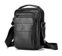 BAIGIO Men's Genuine Leather Shoulder Bag Messenger Briefcase CrossBody Handbag Satchel Travel bag, Type 1-black-larger Version