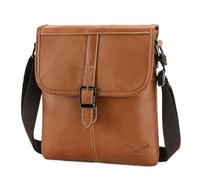 BAIGIO Men's Genuine Leather Shoulder Bag Small Crossbody Satchel Messenger Business Bag Water-resistant Sling Bags for Ipad 10.5 Inch Casual Festival Travel Work School Brown