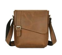 BAIGIO Men's Genuine Leather Shoulder Bags Retro Crazy Horse Leather Man Bags for Men Cross Body Bag Coffee Brown Messenger Bag Casual Work Travel Bag for Phone Wallet Keys Passport Glasses