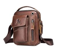 BAIGIO Men's Shoulder Bag Cross Body Bag Men Genuine Leather Crossbody Sling Handbag Ipad Man Bag Small Satchel Messenger with Adjustable Shoulder Strap for Business Work Daily Travel Holiday, Brown