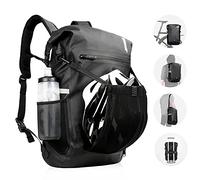 BAIGIO Multifunctional Bike Rolltop Backpack for Rear Carrier Rack 22-25L Waterproof Bicycle Panniers Bag Cycling Back Seat Rucksack with Helmet Retaining Net & 15 inch Laptop Liner Bag, Sport Travel