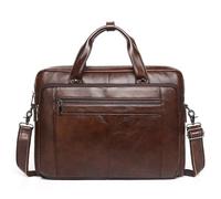 BAIGIO Real Leather Briefcase for Men with 15.6 inch Laptop Compartment, Large Over Shoulder Bag Mens Vintage Work Handbag Functional Cross Body Messenger for Business Office Travel, Coffee Brown
