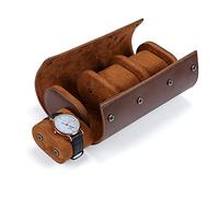 BAIGIO Watch Box 3 Slots Watch Roll Leather Watch Travel Case Cylindrical Watch Transport Box for Men and Women Leather Watch Storage Box Organizer Watch Bag Ladies (Brown)