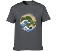 BAIGONGZHU Hokusai Cthulhu Ukiyo E The Great Wave Off Kanagawa Custom T Shirt XL Grey