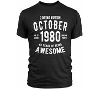 BAIGONGZHU Mens Born October 1980 T Shirt Slogan Birthday Top 40 Years Gift for Him Dad S Black
