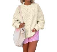 BAIGRAM Women Oversized Crew Neck Snowflake Ditsy Floral Sweatshirt Comfy Fleece Pullover Y2K Aesthetic 2025 Fall Clothes, Apricot Floral, Medium