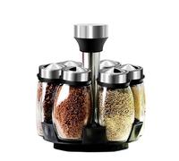 baigui 6-Piece Rotating Glass Spice Jars Set with Adjustable Pour Spouts & Labels, Kitchen Storage Rack Organizer