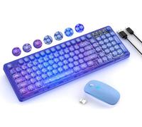 BAIHUAFRU Wireless Keyboard and Mouse with Blue Light, Transparent Backlit, 15 Backlight Effects, Volume Knob, RGB Mouse with 3 DPI for Mac, Computer, Laptop