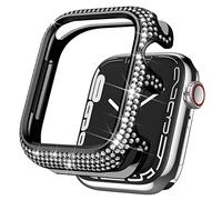 BAIHUIAM Bling Cases Compatible with Apple Watch 41mm Series 7/Series 8, Stainless Metal Protective Case with Sparkling Rhinestones Diamond Bezel Cover Case for Women Girl, Black