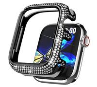 BAIHUIAM Bling Cases Compatible with Apple Watch 44mm SE/Series 6 5 4, Stainless Metal Protective Case with Sparkling Rhinestones Diamond Bezel Cover Case for Women Girl, Black