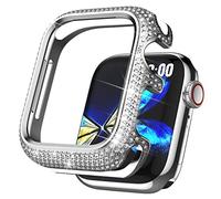 BAIHUIAM Bling Cases Compatible with Apple Watch 44mm SE/Series 6 5 4, Stainless Metal Protective Case with Sparkling Rhinestones Diamond Bezel Cover Case for Women Girl, Silver